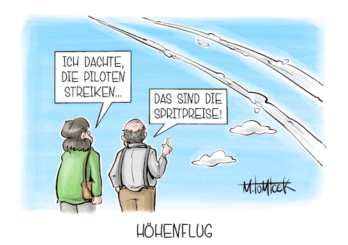 Cartoon: Höhenflug (medium) by Mirco Tomicek tagged pilotenstreik,piloten,streiks,streik,flug,flugzeug,spritpreise,sprit,preise,benzin,diesel,tanken,tankstellen,ölpreise,energiepreise,karikatur,cartoon,pressekarikatur,mirco,tomicek,pilotenstreik,piloten,streiks,streik,flug,flugzeug,spritpreise,sprit,preise,benzin,diesel,tanken,tankstellen,ölpreise,energiepreise,karikatur,cartoon,pressekarikatur,mirco,tomicek