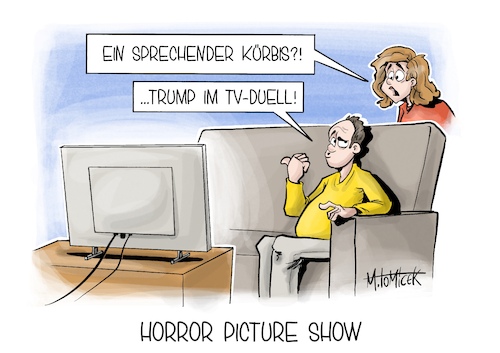 Cartoon: Horror Picture Show (medium) by Mirco Tomicek tagged tv,duell,donald,trump,kamala,harris,präsidentschaftswahl,usa,us,amerika,präsidentin,präsident,kandidaten,kandidat,wahl,wahlen,fernsehen,horror,picture,show,cartoon,karikatur,pressekarikatur,mirco,tomicek,tv,duell,donald,trump,kamala,harris,präsidentschaftswahl,usa,us,amerika,präsidentin,präsident,kandidaten,kandidat,wahl,wahlen,fernsehen,horror,picture,show,cartoon,karikatur,pressekarikatur,mirco,tomicek