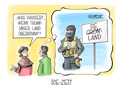 Cartoon: ICE-Zeit (medium) by Mirco Tomicek tagged donald,trump,amerika,us,usa,ice,police,polizei,grönland,bundeswehr,militär,militarisierung,arktis,karikatur,cartoon,pressekarikatur,mirco,tomicek,donald,trump,amerika,us,usa,ice,police,polizei,grönland,bundeswehr,militär,militarisierung,arktis,karikatur,cartoon,pressekarikatur,mirco,tomicek