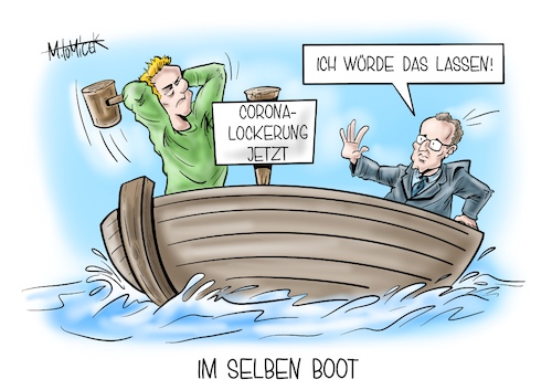 Cartoon: Im selben Boot (medium) by Mirco Tomicek tagged pressekonferenz,presse,konferenz,jens,spahn,gesundheit,gesundheitsminister,entwicklung,pandemie,corona,covid19,lockerung,lockerungen,lockdown,shutdown,impfstrategie,impfe,impfung,impfstoff,berlin,maßnahmen,boot,eu,europa,querdenker,radikalisierung,rki,inzidenz,zahlen,fallzahlen,cartoon,karikatur,pressekarikatur,mirco,tomicek,pressekonferenz,presse,konferenz,jens,spahn,gesundheit,gesundheitsminister,entwicklung,pandemie,corona,covid19,lockerung,lockerungen,lockdown,shutdown,impfstrategie,impfe,impfung,impfstoff,berlin,maßnahmen,boot,eu,europa,querdenker,radikalisierung,rki,inzidenz,zahlen,fallzahlen,cartoon,karikatur,pressekarikatur,mirco,tomicek