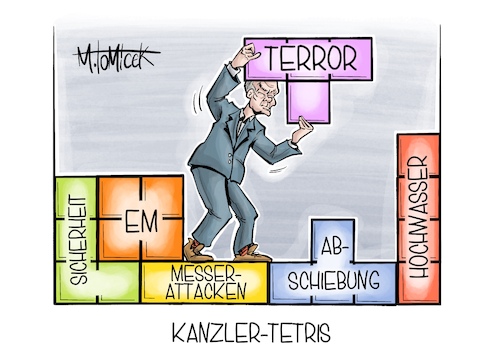 Cartoon: Kanzler-Tetris (medium) by Mirco Tomicek tagged olaf,scholz,regierungserklärung,regierung,abschiebungen,abschiebung,kriminelle,terror,messerattacke,messerattacken,konsequenzen,sicherheit,em,europameisterschaft,fußball,hochwasser,unwetter,starkregen,tetris,40,jahre,cartoon,karikatur,pressekarikatur,mirco,tomicek,olaf,scholz,regierungserklärung,regierung,abschiebungen,abschiebung,kriminelle,terror,messerattacke,messerattacken,konsequenzen,sicherheit,em,europameisterschaft,fußball,hochwasser,unwetter,starkregen,tetris,40,jahre,cartoon,karikatur,pressekarikatur,mirco,tomicek