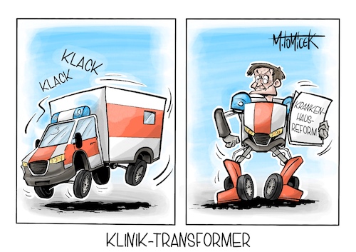 Cartoon: Klinik-Transformer (medium) by Mirco Tomicek tagged karl,lauterbach,krankenhausreform,klinikreform,reform,krankenhaus,krankenhäuser,klinik,kliniken,ärzte,praxen,kliniksterben,krankenhaussterben,gesundheit,transformer,karikatur,cartoon,pressekarikatur,mirco,tomicek,karl,lauterbach,krankenhausreform,klinikreform,reform,krankenhaus,krankenhäuser,klinik,kliniken,ärzte,praxen,kliniksterben,krankenhaussterben,gesundheit,transformer,karikatur,cartoon,pressekarikatur,mirco,tomicek