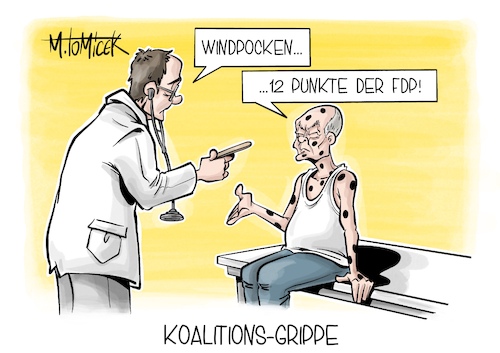 Cartoon: Koalitions-Grippe (medium) by Mirco Tomicek tagged fdp,12,punkte,plan,wirtschaft,wirtschaftswende,ampelkoalition,ampel,koalition,scholz,ampelstreit,regierung,karikatur,pressekarikatur,cartoon,mirco,tomicek,fdp,12,punkte,plan,wirtschaft,wirtschaftswende,ampelkoalition,ampel,koalition,scholz,ampelstreit,regierung,karikatur,pressekarikatur,cartoon,mirco,tomicek