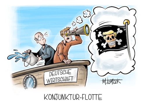 Cartoon: Konjunktur-Flotte (medium) by Mirco Tomicek tagged deutsche,wirtschaft,deutschland,flaute,konjunktur,geschrumpft,2024,arbeit,arbeitsplätze,donald,trump,zoll,zollpläne,zölle,usa,präsident,us,amerika,handel,finanzen,karikatur,pressekarikatur,cartoon,mirco,tomicek,deutsche,wirtschaft,deutschland,flaute,konjunktur,geschrumpft,2024,arbeit,arbeitsplätze,donald,trump,zoll,zollpläne,zölle,usa,präsident,us,amerika,handel,finanzen,karikatur,pressekarikatur,cartoon,mirco,tomicek