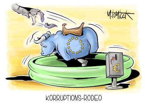 Cartoon: Korruptions-Rodeo (medium) by Mirco Tomicek tagged eu,parlament,vizepräsidentin,eva,kaili,korruption,korruptionsvorwürfe,vorwürfe,abgesetzt,katar,geld,europaparlament,geschmiert,rodeo,karikatur,pressekarikatur,cartoon,mirco,tomicek,eu,parlament,vizepräsidentin,eva,kaili,korruption,korruptionsvorwürfe,vorwürfe,abgesetzt,katar,geld,europaparlament,geschmiert,rodeo,karikatur,pressekarikatur,cartoon,mirco,tomicek