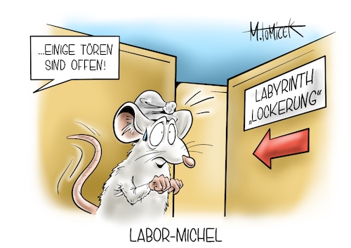 Cartoon: Labor-Michel (medium) by Mirco Tomicek tagged lockerung,lockerungen,lockdown,verlängerung,öffnung,öffnungen,geöffnet,corona,beschlüsse,beschluss,covid19,pandemie,shutdown,merkel,bund,länder,gipfel,coronagipfel,treffen,konferenz,coronakonferenz,maus,tiere,labormaus,michel,deutschland,türen,labyrinth,cartoon,karikatur,pressekarikatur,mirco,tomicek,lockerung,lockerungen,lockdown,verlängerung,öffnung,öffnungen,geöffnet,corona,beschlüsse,beschluss,covid19,pandemie,shutdown,merkel,bund,länder,gipfel,coronagipfel,treffen,konferenz,coronakonferenz,maus,tiere,labormaus,michel,deutschland,türen,labyrinth,cartoon,karikatur,pressekarikatur,mirco,tomicek