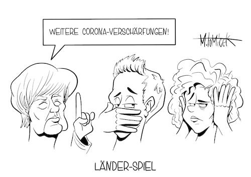 Cartoon: Länder-Spiel (medium) by Mirco Tomicek tagged angela,merkel,ministerpräsidenten,kanzlerin,kritik,verschärfungen,verschärfung,beschluss,beschlussvorlagen,gestrichen,video,videokonferenz,corona,covid19,lockdown,shutdown,coronavirus,virus,impfen,viren,videoschalte,schalte,schulen,schüler,kontakt,kontaktbeschränkung,kontaktbeschränkungen,cartoon,karikatur,pressekarikatur,mirco,tomicek,angela,merkel,ministerpräsidenten,kanzlerin,kritik,verschärfungen,verschärfung,beschluss,beschlussvorlagen,gestrichen,video,videokonferenz,corona,covid19,lockdown,shutdown,coronavirus,virus,impfen,viren,videoschalte,schalte,schulen,schüler,kontakt,kontaktbeschränkung,kontaktbeschränkungen,cartoon,karikatur,pressekarikatur,mirco,tomicek