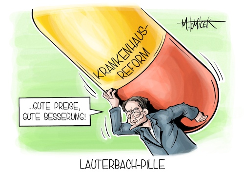 Cartoon: Lauterbach-Pille (medium) by Mirco Tomicek tagged karl,lauterbach,gesundheitsminister,krankenhausreform,krankenhaus,reform,krankenhäuser,ärzte,arzt,arzthelfer,patienten,patient,krankenhausbetten,pläne,plan,krankenhausversorgung,versorgung,cartoon,karikatur,pressekarikatur,mirco,tomicek,karl,lauterbach,gesundheitsminister,krankenhausreform,krankenhaus,reform,krankenhäuser,ärzte,arzt,arzthelfer,patienten,patient,krankenhausbetten,pläne,plan,krankenhausversorgung,versorgung,cartoon,karikatur,pressekarikatur,mirco,tomicek