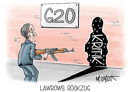 Cartoon: Lawrows Rückzug (medium) by Mirco Tomicek tagged lawrow,g20,gipfel,kritik,ukraine,krieg,russland,kritiker,bali,annalena,baerbock,karikatur,pressekarikatur,cartoon,mirco,tomicek,lawrow,g20,gipfel,kritik,ukraine,krieg,russland,kritiker,bali,annalena,baerbock,karikatur,pressekarikatur,cartoon,mirco,tomicek