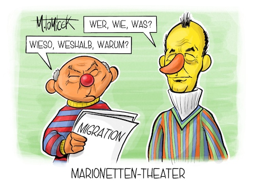 Cartoon: Marionetten-Theater (medium) by Mirco Tomicek tagged olaf,scholz,merz,dobrindt,bund,länder,gipfel,migration,asyl,migrationpolitik,asylpolitik,sesamstraße,ernie,und,bernt,karikatur,pressekarikatur,cartoon,mirco,tomicek,olaf,scholz,merz,dobrindt,bund,länder,gipfel,migration,asyl,migrationpolitik,asylpolitik,sesamstraße,ernie,und,bernt,karikatur,pressekarikatur,cartoon,mirco,tomicek