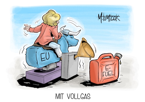 Cartoon: Mit Vollgas (medium) by Mirco Tomicek tagged ursula,von,der,leyen,wiederwahl,wahl,eu,kommissionspräsidentin,kommission,präsidentin,verbrenner,aus,kfz,fuel,klima,klimapolitik,verkehr,cartoon,karikatur,pressekarikatur,mirco,tomicek,ursula,von,der,leyen,wiederwahl,wahl,eu,kommissionspräsidentin,kommission,präsidentin,verbrenner,aus,kfz,fuel,klima,klimapolitik,verkehr,cartoon,karikatur,pressekarikatur,mirco,tomicek