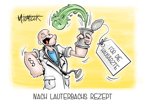 Cartoon: Nach Lauterbachs Rezept (medium) by Mirco Tomicek tagged lauterbach,hausärzte,hausarzt,hausärztin,ärzte,arzt,arztpraxen,kliniken,krankenhäuser,patienten,kabinett,bundeskabinett,popeye,karikatur,cartoon,pressekarikatur,mirco,tomicek,lauterbach,hausärzte,hausarzt,hausärztin,ärzte,arzt,arztpraxen,kliniken,krankenhäuser,patienten,kabinett,bundeskabinett,popeye,karikatur,cartoon,pressekarikatur,mirco,tomicek