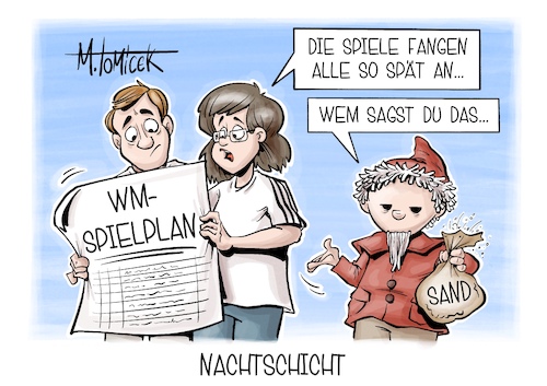 Cartoon: Nachtschicht (medium) by Mirco Tomicek tagged fußball,wm,weltmeisterschaft,eröffnung,eröffnungsspiel,spiel,spiele,spielplan,mexiko,usa,amerika,fußballer,uhrzeit,zeiten,sandmännchen,sandmann,karikatur,cartoon,pressekarikatur,mirco,tomicek,fußball,wm,weltmeisterschaft,eröffnung,eröffnungsspiel,spiel,spiele,spielplan,mexiko,usa,amerika,fußballer,uhrzeit,zeiten,sandmännchen,sandmann,karikatur,cartoon,pressekarikatur,mirco,tomicek