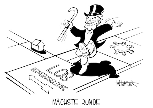 Cartoon: Nächste Runde (medium) by Mirco Tomicek tagged olaf,scholz,schuldenbremse,schulden,bremse,neuverschuldung,verschuldung,2021,2022,finanzen,finanzminister,corona,covid19,krise,pandemie,lockdown,geld,nachtragshaushalt,haushalt,unternehmenshilfe,hilfe,unternehmen,monopoly,guy,cartoon,karikatur,pressekarikatur,mirco,tomicek,olaf,scholz,schuldenbremse,schulden,bremse,neuverschuldung,verschuldung,2021,2022,finanzen,finanzminister,corona,covid19,krise,pandemie,lockdown,geld,nachtragshaushalt,haushalt,unternehmenshilfe,hilfe,unternehmen,monopoly,guy,cartoon,karikatur,pressekarikatur,mirco,tomicek