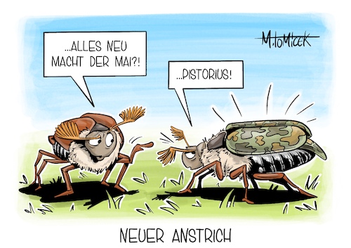 Cartoon: Neuer Anstrich (medium) by Mirco Tomicek tagged soldaten,bundeswehr,reform,bundeswehrreform,pistorius,osnabrücker,erlass,strucktur,wehrdienst,wehrpflicht,dienst,verteidigung,verteidigungsmenister,mai,maikäfer,cartoon,karikatur,pressekarikatur,mirco,tomicek,soldaten,bundeswehr,reform,bundeswehrreform,pistorius,osnabrücker,erlass,strucktur,wehrdienst,wehrpflicht,dienst,verteidigung,verteidigungsmenister,mai,maikäfer,cartoon,karikatur,pressekarikatur,mirco,tomicek