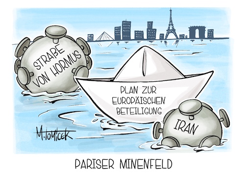 Cartoon: Pariser Minenfeld (medium) by Mirco Tomicek tagged konferenz,paris,europa,europäische,länder,beteiligung,straße,von,hormus,sicherung,absicherung,iran,usa,krieg,wirtschaft,öl,spritpreise,karikatur,cartoon,pressekarikatur,mirco,tomicek,konferenz,paris,europa,europäische,länder,beteiligung,straße,von,hormus,sicherung,absicherung,iran,usa,krieg,wirtschaft,öl,spritpreise,karikatur,cartoon,pressekarikatur,mirco,tomicek