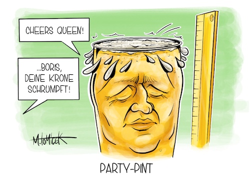 Cartoon: Party-Pint (medium) by Mirco Tomicek tagged boris,johnson,partygate,party,gate,britisches,unterhaus,großbritannien,england,gb,uk,premier,corona,lockdown,affäre,geburtstag,queen,elisabeth,ii,96,jahre,cartoon,karikatur,pressekarikatur,mirco,tomicek,boris,johnson,partygate,party,gate,britisches,unterhaus,großbritannien,england,gb,uk,premier,corona,lockdown,affäre,geburtstag,queen,elisabeth,ii,96,jahre,cartoon,karikatur,pressekarikatur,mirco,tomicek