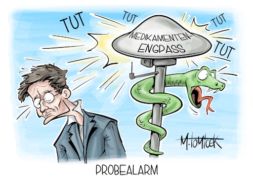 Cartoon: Probealarm (medium) by Mirco Tomicek tagged bundesweiter,warntag,warnung,sirenen,cell,broadcast,meldung,katastrophenschutz,arznei,medikamentenmangel,medikamentenengpass,engpässe,engpass,medikamente,kinder,kindermedikamente,medizin,gesundheit,karl,lauterbach,gesundheitsminister,cartoon,karikatur,pressekarikatur,mirco,tomicek,bundesweiter,warntag,warnung,sirenen,cell,broadcast,meldung,katastrophenschutz,arznei,medikamentenmangel,medikamentenengpass,engpässe,engpass,medikamente,kinder,kindermedikamente,medizin,gesundheit,karl,lauterbach,gesundheitsminister,cartoon,karikatur,pressekarikatur,mirco,tomicek