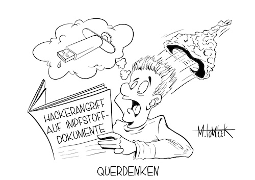 Cartoon: Querdenken (medium) by Mirco Tomicek tagged hackerangriff,angriff,hack,hacker,impfstoff,impfungen,impfstoffe,dokumente,dokument,computer,digital,daten,usb,stick,hacking,biontech,pfizer,diebstahl,europäische,arzneimittelbehörde,ema,impfstoffdokumente,cyberangriffs,cyberangriff,cyber,alu,aluhüte,hüte,aluhelm,helm,helme,quer,querdenker,querdenken,verfassungsschutz,verfassung,versammlung,demo,demonstrieren,cartoon,karikatur,pressekarikatur,mirco,tomicek,hackerangriff,angriff,hack,hacker,impfstoff,impfungen,impfstoffe,dokumente,dokument,computer,digital,daten,usb,stick,hacking,biontech,pfizer,diebstahl,europäische,arzneimittelbehörde,ema,impfstoffdokumente,cyberangriffs,cyberangriff,cyber,alu,aluhüte,hüte,aluhelm,helm,helme,quer,querdenker,querdenken,verfassungsschutz,verfassung,versammlung,demo,demonstrieren,cartoon,karikatur,pressekarikatur,mirco,tomicek