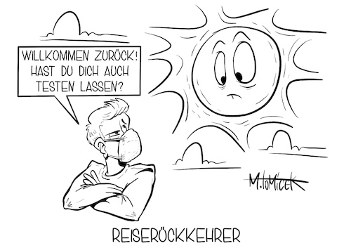 Cartoon: Reiserückkehrer (medium) by Mirco Tomicek tagged reiserückkehrer,reise,rückkehr,rückkehrer,coronatest,corona,test,testen,schnelltest,vorweisen,mallorca,palma,ausland,reisen,urlaub,urlauber,reisende,flieger,flugplatz,flughafen,flugzeug,pandemie,lockdown,verschärfungen,maßnahmen,sonne,sommerwetter,frühling,sonnig,ostern,osterfeiertage,feiertage,ferien,kurzurlaub,osterferien,cartoon,karikatur,pressekarikatur,mirco,tomicek,reiserückkehrer,reise,rückkehr,rückkehrer,coronatest,corona,test,testen,schnelltest,vorweisen,mallorca,palma,ausland,reisen,urlaub,urlauber,reisende,flieger,flugplatz,flughafen,flugzeug,pandemie,lockdown,verschärfungen,maßnahmen,sonne,sommerwetter,frühling,sonnig,ostern,osterfeiertage,feiertage,ferien,kurzurlaub,osterferien,cartoon,karikatur,pressekarikatur,mirco,tomicek