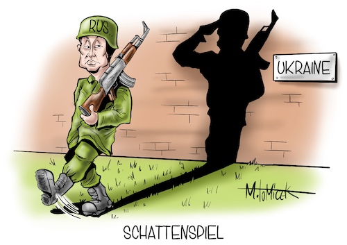 Cartoon: Schattenspiel (medium) by Mirco Tomicek tagged russland,ukraine,soldaten,soldat,abzug,grenze,grenzen,abgezogen,nato,skeptisch,wladimir,putin,armee,militär,konflikt,militärmanöver,krim,cartoon,karikatur,pressekarikatur,mirco,tomicek,russland,ukraine,soldaten,soldat,abzug,grenze,grenzen,abgezogen,nato,skeptisch,wladimir,putin,armee,militär,konflikt,militärmanöver,krim,cartoon,karikatur,pressekarikatur,mirco,tomicek