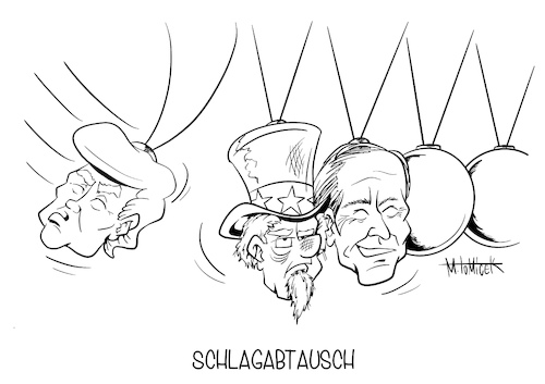 Cartoon: Schlagabtausch (medium) by Mirco Tomicek tagged donald,trump,joe,biden,amerika,us,usa,präsident,präsidentschaft,wahlkampf,wahl,wählen,election,wahlsieg,president,kampf,schlagabtausch,kritisieren,attacke,demokraten,karikatur,cartoon,mirco,tomicek,donald,trump,joe,biden,amerika,us,usa,präsident,präsidentschaft,wahlkampf,wahl,wählen,election,wahlsieg,president,kampf,schlagabtausch,kritisieren,attacke,demokraten,karikatur,cartoon,mirco,tomicek