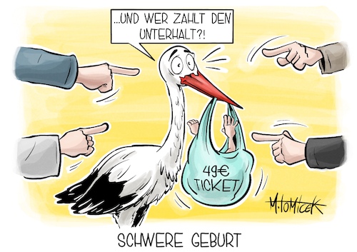 Cartoon: Schwere Geburt (medium) by Mirco Tomicek tagged 49,euro,ticket,tickets,bahn,zug,bus,züge,bahnfahren,fahren,nahverkehr,verkehr,gleis,verkehrsmittel,bahnhof,bund,länder,finanzierung,karikatur,pressekarikatur,cartoon,mirco,tomicek,49,euro,ticket,tickets,bahn,zug,bus,züge,bahnfahren,fahren,nahverkehr,verkehr,gleis,verkehrsmittel,bahnhof,bund,länder,finanzierung,karikatur,pressekarikatur,cartoon,mirco,tomicek