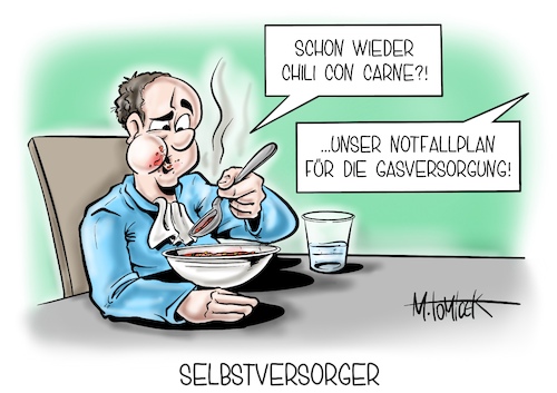 Cartoon: Selbstversorger (medium) by Mirco Tomicek tagged deutschland,gas,gaslieferung,lieferung,erdgas,erdgaslieferung,russland,vorwarnstufe,warnstufe,warnung,vorwarnung,warnungen,notfall,notfallplan,robert,habeck,energie,plan,flüssiggas,wirtschaft,wirtschaftsminister,cartoon,karikatur,pressekarikatur,mirco,tomicek,deutschland,gas,gaslieferung,lieferung,erdgas,erdgaslieferung,russland,vorwarnstufe,warnstufe,warnung,vorwarnung,warnungen,notfall,notfallplan,robert,habeck,energie,plan,flüssiggas,wirtschaft,wirtschaftsminister,cartoon,karikatur,pressekarikatur,mirco,tomicek