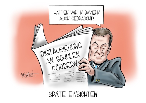 Cartoon: Späte Einsicht (medium) by Mirco Tomicek tagged digitalisierung,schule,schulen,schüler,schülerinnen,lehrer,lehrerinnen,hilfe,förderung,digital,computer,tablets,bund,und,länder,coronatest,bayern,corona,covid19,virus,markus,söder,csu,test,positiv,negativ,tests,ergebnisse,karikatur,cartoon,mirco,tomicek,digitalisierung,schule,schulen,schüler,schülerinnen,lehrer,lehrerinnen,hilfe,förderung,digital,computer,tablets,bund,und,länder,coronatest,bayern,corona,covid19,virus,markus,söder,csu,test,positiv,negativ,tests,ergebnisse,karikatur,cartoon,mirco,tomicek