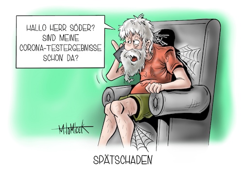 Cartoon: Spätschaden (medium) by Mirco Tomicek tagged bayern,bayerischer,corona,teststation,test,coronatest,positiv,negativ,warten,ergebnisse,ministerpräsident,markus,söder,kritik,vergessen,verpatzt,covid19,virus,infektion,infektionen,infiziert,cartoon,karikatur,mirco,tomicek,bayern,bayerischer,corona,teststation,test,coronatest,positiv,negativ,warten,ergebnisse,ministerpräsident,markus,söder,kritik,vergessen,verpatzt,covid19,virus,infektion,infektionen,infiziert,cartoon,karikatur,mirco,tomicek