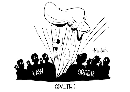 Cartoon: Spalter (medium) by Mirco Tomicek tagged donald,trump,wahl,us,usa,präsident,president,law,and,order,wahlberechtigung,brief,briefwahl,wählen,präsidentschaftswahl,amerika,stimme,stimmung,keil,spaltung,biden,karikatur,cartoon,mirco,tomicek,donald,trump,wahl,us,usa,präsident,president,law,and,order,wahlberechtigung,brief,briefwahl,wählen,präsidentschaftswahl,amerika,stimme,stimmung,keil,spaltung,biden,karikatur,cartoon,mirco,tomicek