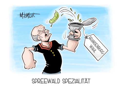 Cartoon: Spreewald Spezialität (medium) by Mirco Tomicek tagged olaf,scholz,spd,brandenburg,wahl,landtagswahl,landtag,wahlen,gewählt,landtagswahlen,spreewald,gurken,popeye,karikatur,cartoon,pressekarikatur,mirco,tomicek,olaf,scholz,spd,brandenburg,wahl,landtagswahl,landtag,wahlen,gewählt,landtagswahlen,spreewald,gurken,popeye,karikatur,cartoon,pressekarikatur,mirco,tomicek