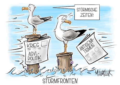 Cartoon: Sturmfronten (medium) by Mirco Tomicek tagged antisemitismus,nahost,hamas,israel,krieg,ukraine,gewalt,hass,olaf,scholz,klare,kante,sturmflut,sturm,stürme,ostsee,küste,karikatur,pressekarikatur,cartoon,mirco,tomicek,antisemitismus,nahost,hamas,israel,krieg,ukraine,gewalt,hass,olaf,scholz,klare,kante,sturmflut,sturm,stürme,ostsee,küste,karikatur,pressekarikatur,cartoon,mirco,tomicek