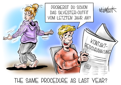 Cartoon: The same procedure as last year? (medium) by Mirco Tomicek tagged corona,welle,bund,länder,konferenz,ministerpräsidentenkonferenz,mpk,lockdown,teillockdown,teil,verschärfungen,verschärfung,beschränkungen,kontakt,kontakte,kontaktbeschränkungen,kontaktbeschränkung,omikron,variante,maßnahmen,schutzmaßnahmen,weihnachten,silvester,silvesterparty,party,cartoon,karikatur,pressekarikatur,mirco,tomicek,corona,welle,bund,länder,konferenz,ministerpräsidentenkonferenz,mpk,lockdown,teillockdown,teil,verschärfungen,verschärfung,beschränkungen,kontakt,kontakte,kontaktbeschränkungen,kontaktbeschränkung,omikron,variante,maßnahmen,schutzmaßnahmen,weihnachten,silvester,silvesterparty,party,cartoon,karikatur,pressekarikatur,mirco,tomicek