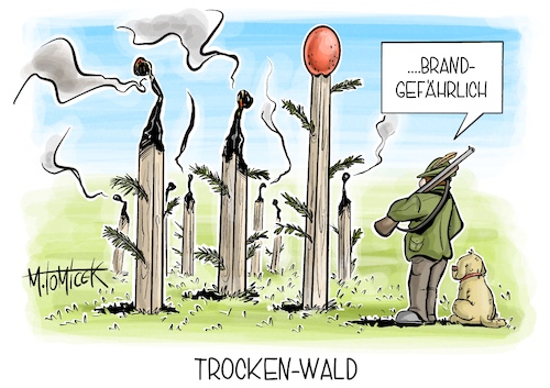 Cartoon: Trocken-Wald (medium) by Mirco Tomicek tagged statistisches,bundesamt,zahlen,wald,waldschäden,waldschaden,bäume,wälder,waldbrand,waldbrandgefahr,brand,brandgefahr,trockenheit,trocken,trockenperiode,hitze,sommer,sonne,jäger,förster,natur,naturschutz,pflanzen,karikatur,pressekarikatur,cartoon,mirco,tomicek,statistisches,bundesamt,zahlen,wald,waldschäden,waldschaden,bäume,wälder,waldbrand,waldbrandgefahr,brand,brandgefahr,trockenheit,trocken,trockenperiode,hitze,sommer,sonne,jäger,förster,natur,naturschutz,pflanzen,karikatur,pressekarikatur,cartoon,mirco,tomicek