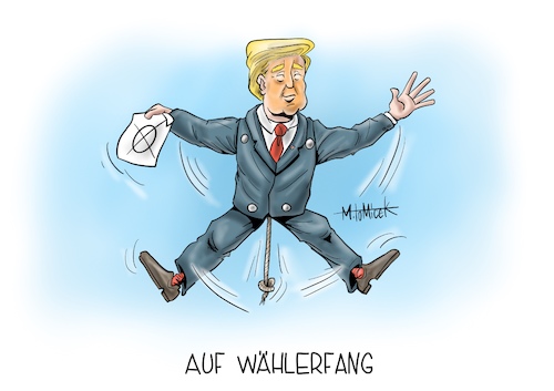 Cartoon: Trump auf Wählerfang (medium) by Mirco Tomicek tagged donald,trump,usa,us,präsident,wähler,wählerfang,wahlen,karikatur,tomicek,cartoon,amerika,donald,trump,usa,us,präsident,wähler,wählerfang,wahlen,karikatur,tomicek,cartoon,amerika