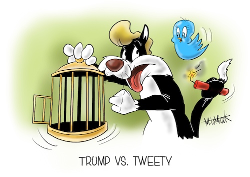 Cartoon: Trump vs. Tweety (medium) by Mirco Tomicek tagged donald,trump,twitter,tweety,sylvester,looney,toons,amerika,usa,social,media,us,donald,trump,twitter,tweety,sylvester,looney,toons,amerika,usa,social,media,us