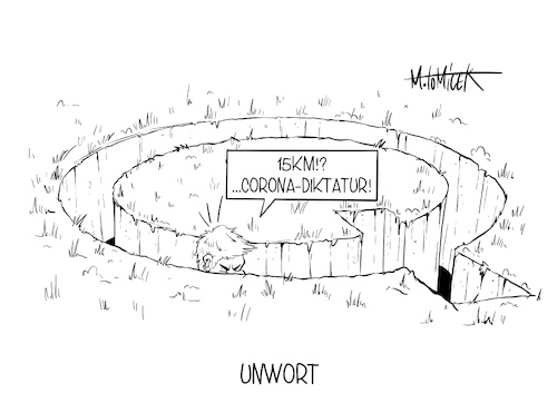 Cartoon: Unwort (medium) by Mirco Tomicek tagged corona,diktatur,unwort,des,jahres,covid19,virus,viren,pandemie,querdenker,rechtsextremen,propagandisten,alu,hüte,verschwörungstheoretiker,verschwörung,theoretiker,theorie,15km,radius,wohnort,maßnahmen,maßnahme,lockdown,shutdown,regeln,regelung,kontakt,kontaktbeschränkung,beschränkungen,cartoon,karikatur,pressekarikatur,mirco,tomicek,corona,diktatur,unwort,des,jahres,covid19,virus,viren,pandemie,querdenker,rechtsextremen,propagandisten,alu,hüte,verschwörungstheoretiker,verschwörung,theoretiker,theorie,15km,radius,wohnort,maßnahmen,maßnahme,lockdown,shutdown,regeln,regelung,kontakt,kontaktbeschränkung,beschränkungen,cartoon,karikatur,pressekarikatur,mirco,tomicek