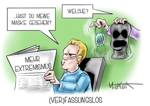 Cartoon: Ver-Fassungslos (medium) by Mirco Tomicek tagged verfassungsschutzbericht,bericht,verfassungsschutz,2020,rechtsextremistisch,rechtsextrem,linksextrem,extremismus,extrem,extremisten,anstieg,rechts,rechten,gewalt,gewaltbereit,reichsbürger,demonstranten,demos,verfassung,bundesinnenminister,horst,seehofer,csu,thomas,haldenwang,cartoon,karikatur,pressekarikatur,mirco,tomicek