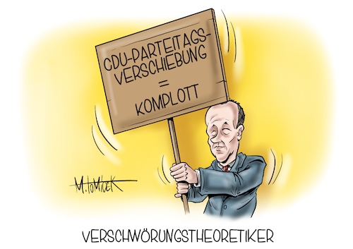 Cartoon: Verschwörungstheoretiker (medium) by Mirco Tomicek tagged cdu,parteitag,partei,tag,corona,covid19,verschoben,verschieben,friedrich,merz,kandidat,parteivorstand,akk,annegred,kramp,karrenbauer,armin,laschet,verschwörung,verschwörungstheoretiker,karikatur,pressekarikatur,cartoon,mirco,tomicek,cdu,parteitag,partei,tag,corona,covid19,verschoben,verschieben,friedrich,merz,kandidat,parteivorstand,akk,annegred,kramp,karrenbauer,armin,laschet,verschwörung,verschwörungstheoretiker,karikatur,pressekarikatur,cartoon,mirco,tomicek