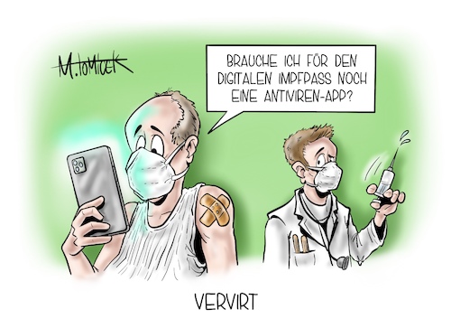 Cartoon: Vervirt (medium) by Mirco Tomicek tagged eu,gipfel,europa,merkel,einheitlich,corona,digitaler,online,digital,impfpass,impf,pass,covid19,impfung,geimpft,impfungen,impfstart,impfstrategie,impfplan,virus,antivirus,reise,reisen,vereisen,einreise,grenzen,öffnung,öffnungen,geöffnet,lockdown,shutdown,vervirt,medizin,cartoon,karikatur,pressekarikatur,mirco,tomicek,eu,gipfel,europa,merkel,einheitlich,corona,digitaler,online,digital,impfpass,impf,pass,covid19,impfung,geimpft,impfungen,impfstart,impfstrategie,impfplan,virus,antivirus,reise,reisen,vereisen,einreise,grenzen,öffnung,öffnungen,geöffnet,lockdown,shutdown,vervirt,medizin,cartoon,karikatur,pressekarikatur,mirco,tomicek