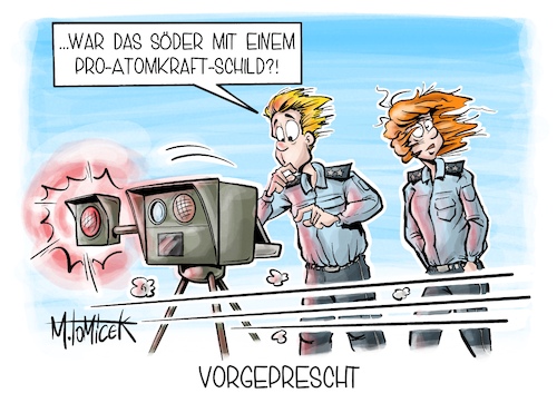 Cartoon: Vorgeprescht (medium) by Mirco Tomicek tagged blitzermarathon,blitzer,marathon,blitzen,geblitzt,auto,verkehr,polizei,autos,verkehrskontrolle,kontrolle,straße,markus,söder,akw,atomkraft,atom,atomkraftwerke,atomkraftwerk,energie,energien,bayern,abschaltung,laufzeit,cartoon,karikatur,pressekarikatur,mirco,tomicek,blitzermarathon,blitzer,marathon,blitzen,geblitzt,auto,verkehr,polizei,autos,verkehrskontrolle,kontrolle,straße,markus,söder,akw,atomkraft,atom,atomkraftwerke,atomkraftwerk,energie,energien,bayern,abschaltung,laufzeit,cartoon,karikatur,pressekarikatur,mirco,tomicek