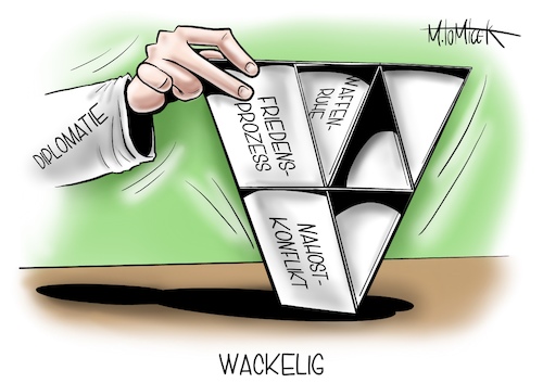 Cartoon: Wackelig (medium) by Mirco Tomicek tagged waffenruhe,waffen,ruhe,waffenstillstand,nahost,nahostkonflikt,konflikt,gaza,gazastreifen,israel,palästina,hamas,diplomatie,friedensprozess,frieden,friedensgespräche,cartoon,karikatur,pressekarikatur,mirco,tomicek,waffenruhe,waffen,ruhe,waffenstillstand,nahost,nahostkonflikt,konflikt,gaza,gazastreifen,israel,palästina,hamas,diplomatie,friedensprozess,frieden,friedensgespräche,cartoon,karikatur,pressekarikatur,mirco,tomicek