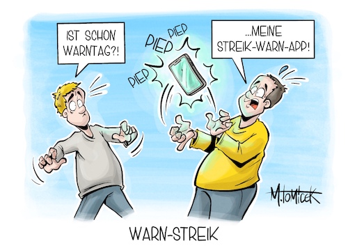 Cartoon: Warn-Streik (medium) by Mirco Tomicek tagged bahnstreik,deutsche,bahn,streik,streiks,proteste,gdl,lokführer,lokführerstreik,nahverkehr,zug,bahnhöfe,lufthansa,flugzeuge,flughafen,passagiere,personenverkehr,warntag,warnapp,warn,app,sierenen,sierene,warnung,cartoon,karikatur,pressekarikatur,mirco,tomicek,bahnstreik,deutsche,bahn,streik,streiks,proteste,gdl,lokführer,lokführerstreik,nahverkehr,zug,bahnhöfe,lufthansa,flugzeuge,flughafen,passagiere,personenverkehr,warntag,warnapp,warn,app,sierenen,sierene,warnung,cartoon,karikatur,pressekarikatur,mirco,tomicek