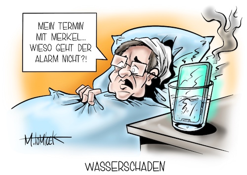 Cartoon: Wasserschaden (medium) by Mirco Tomicek tagged kanzlerin,angela,merkel,armin,laschet,katastrophengebiet,bad,münstereifel,nrw,katastrophe,umweltkatastrophe,umwelt,hochwasser,hochwassergebiet,regen,flut,warnsystem,warnsysteme,alarm,sirenen,bevölkerungsschutz,schutz,katastrophenschutz,cartoon,karikatur,pressekarikatur,mirco,tomicek,kanzlerin,angela,merkel,armin,laschet,katastrophengebiet,bad,münstereifel,nrw,katastrophe,umweltkatastrophe,umwelt,hochwasser,hochwassergebiet,regen,flut,warnsystem,warnsysteme,alarm,sirenen,bevölkerungsschutz,schutz,katastrophenschutz,cartoon,karikatur,pressekarikatur,mirco,tomicek