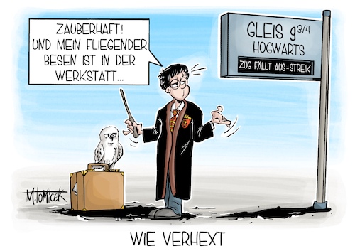 Cartoon: Wie verhext (medium) by Mirco Tomicek tagged gdl,bahnstreik,lokführer,lokführerstreik,streik,bahn,zug,züge,bahnverkehr,demo,harry,potter,cartoon,karikatur,pressekarikatur,mirco,tomicek,gdl,bahnstreik,lokführer,lokführerstreik,streik,bahn,zug,züge,bahnverkehr,demo,harry,potter,cartoon,karikatur,pressekarikatur,mirco,tomicek