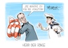 Cartoon: Herr der Ringe (small) by Mirco Tomicek tagged friedrich,merz,antrittsbesuch,marine,ostsee,bundeswehr,kriegsschiffe,fregatte,flotte,emmanuel,macron,frankreich,essen,abendessen,koalition,rettungsringe,karikatur,pressekarikatur,cartoon,mirco,tomicek