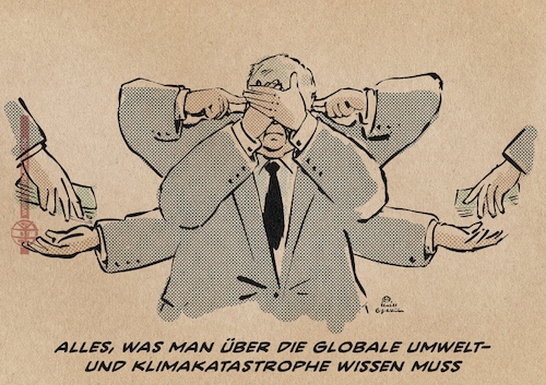 Cartoon: Alles was man wissen muss (medium) by Guido Kuehn tagged umwelt,erde,planet,klima,paris,artensterben,umwelt,erde,planet,klima,paris,artensterben