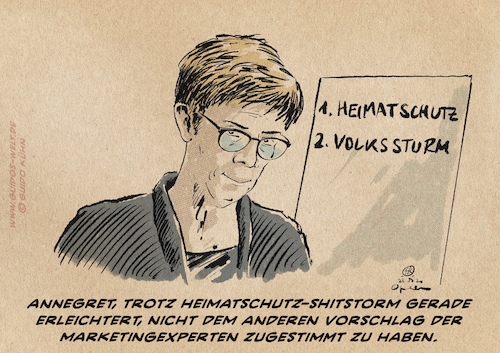 Cartoon: Annegret erleichtert (medium) by Guido Kuehn tagged annegret,kramp,karrenbauer,bundeswehr,freiwilligendienst,heimatschutz,annegret,kramp,karrenbauer,bundeswehr,freiwilligendienst,heimatschutz