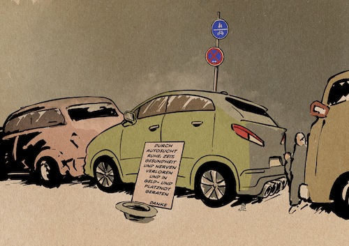 Cartoon: Autosuchtschicksal (medium) by Guido Kuehn tagged auto,verkehr,verkehrswende,oeffentlicher,raum,umwelt,stress,zeit,geld,nerven,auto,verkehr,verkehrswende,oeffentlicher,raum,umwelt,stress,zeit,geld,nerven